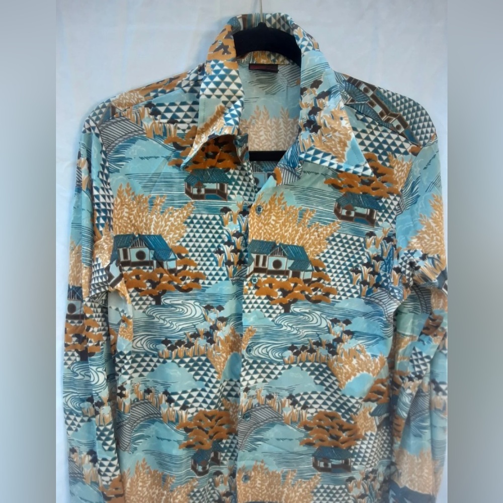Sutton collection 15 1/2 (M) oriental garden shirt, badass & rare! 60’s, 70’s
